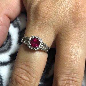 Lab-Created Ruby Ring - 925 Sterling Silver